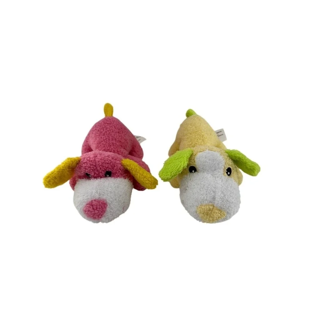 Greenbrier‎ Terry Cloth Plush Pink & Yellow Puppy Dog Set Polyester 7